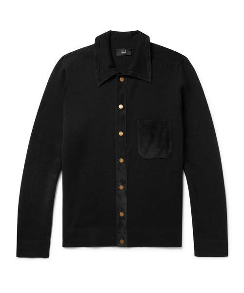 dunhill（ダンヒル）の「Dunhill Suede-Trimmed Merino Wool Cardigan