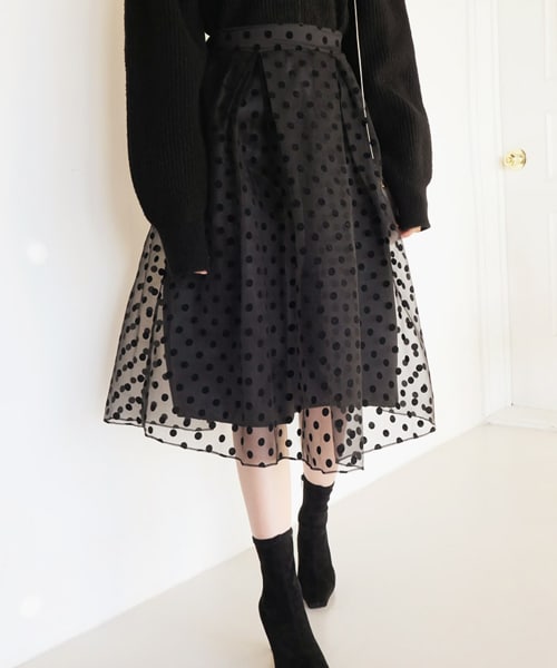 DHOLIC(ディーホリック)の「シアードットフレアスカート(スカート・レディース・ブラック・FREE)」の1枚目の写真