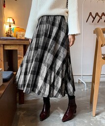 DHOLIC | プリーツチェックフレアスカート(スカート)