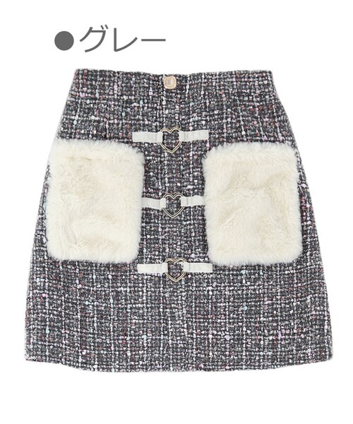 Bobon21（ボボンニジュウイチ）の「ツイードファーポケットスカート-全２色-（スカート・レディース・ホワイト/グレー・S/M/L）」の2枚目の写真
