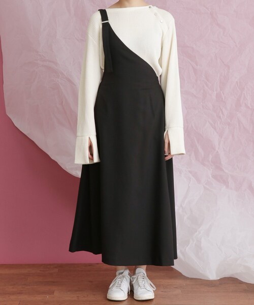 KBF（ケイビーエフ）の「WEB限定 ワンショルダーサロペットスカート（ワンピース/ドレス・レディース・MOCHA/OFF/BLACK・one）」の10枚目の写真