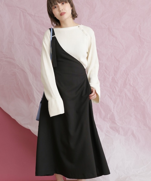 KBF（ケイビーエフ）の「WEB限定 ワンショルダーサロペットスカート（ワンピース/ドレス・レディース・MOCHA/OFF/BLACK・one）」の7枚目の写真