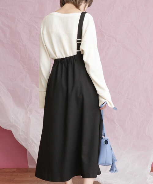 KBF（ケイビーエフ）の「WEB限定 ワンショルダーサロペットスカート（ワンピース/ドレス・レディース・MOCHA/OFF/BLACK・one）」の6枚目の写真