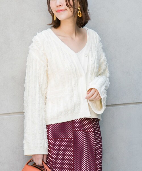 URBAN RESEARCH ROSSO WOMEN(アーバンリサーチ ロッソ)の「フリンジニットジャケット(トップス・レディース・GREEN/OFFWHITE/ORANGE・FREE)」の4枚目の写真