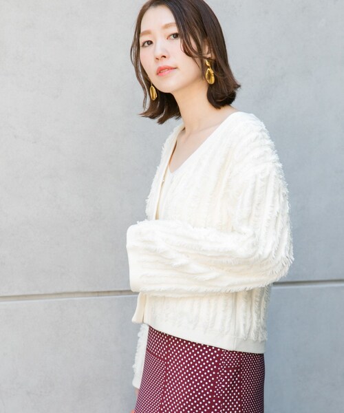 URBAN RESEARCH ROSSO WOMEN(アーバンリサーチ ロッソ)の「フリンジニットジャケット(トップス・レディース・GREEN/OFFWHITE/ORANGE・FREE)」の2枚目の写真