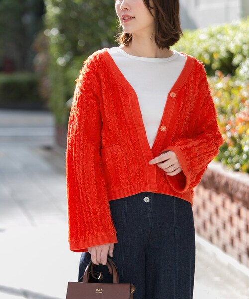 URBAN RESEARCH ROSSO WOMEN(アーバンリサーチ ロッソ)の「フリンジニットジャケット(トップス・レディース・GREEN/OFFWHITE/ORANGE・FREE)」の3枚目の写真