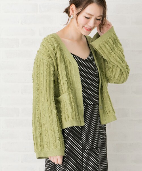 URBAN RESEARCH ROSSO WOMEN(アーバンリサーチ ロッソ)の「フリンジニットジャケット(トップス・レディース・GREEN/OFFWHITE/ORANGE・FREE)」の1枚目の写真