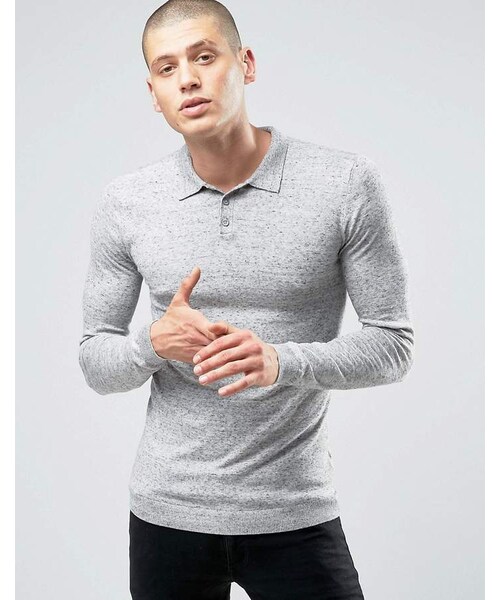 asos（エイソス）の「ASOS DESIGN ASOS Knitted Muscle Fit Polo Shirt In Gray