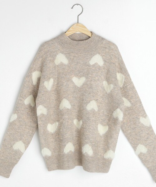 DHOLIC（ディーホリック）の「ソフトハートパターンニット（ニット/セーター・レディース・グレー/ベージュ/ピンク・FREE）」の2枚目の写真