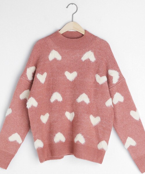 DHOLIC（ディーホリック）の「ソフトハートパターンニット（ニット/セーター・レディース・グレー/ベージュ/ピンク・FREE）」の3枚目の写真