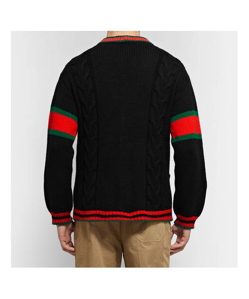 GUCCI（グッチ）の「Gucci Stripe-Trimmed Cable-Knit Wool Cardigan（カーディガン/ボレロ・メンズ・Black・XXL/M）」の3枚目の写真
