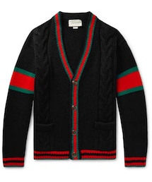 GUCCI | Gucci Stripe-Trimmed Cable-Knit Wool Cardigan(カーディガン/ボレロ)