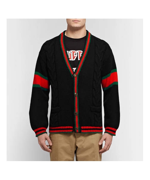 GUCCI（グッチ）の「Gucci Stripe-Trimmed Cable-Knit Wool Cardigan（カーディガン/ボレロ・メンズ・Black・XXL/M）」の5枚目の写真