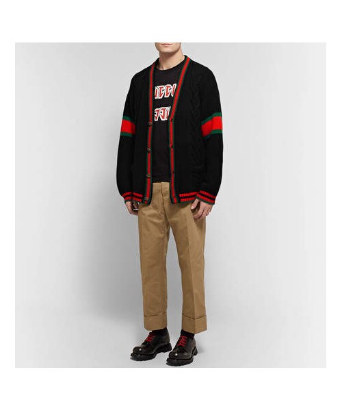 GUCCI（グッチ）の「Gucci Stripe-Trimmed Cable-Knit Wool Cardigan（カーディガン/ボレロ・メンズ・Black・XXL/M）」の2枚目の写真