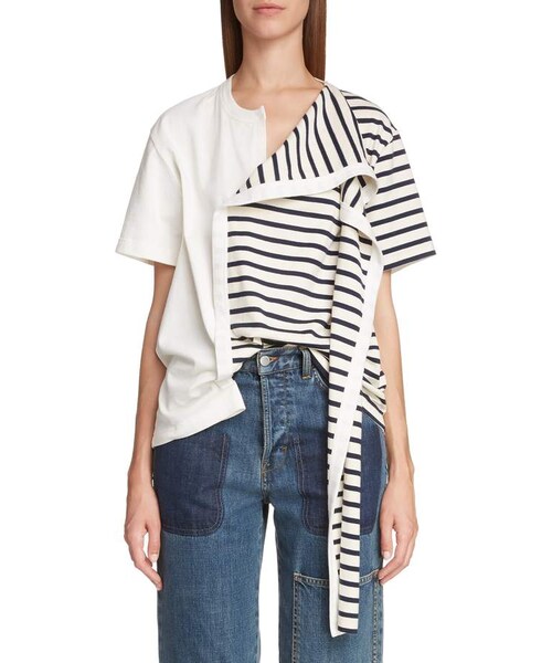 JW Anderson(ジェイダブリューアンダーソン)の「JW Anderson Asymmetrical Draped Tee(Tシャツ/カットソー・レディース・Blue・Large/X-large/X-small/Small)」の1枚目の写真
