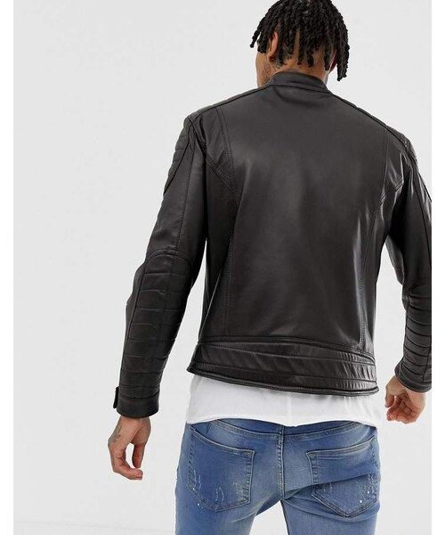 REPLAY（リプレイ）の「Replay leather biker jacket in black 