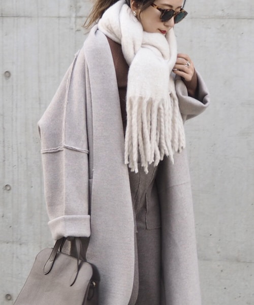 anuansリバーウールミドルマフラーコート　ベージュ アニュアンス anuans リバーウールミドルマフラーコート （BEIGE