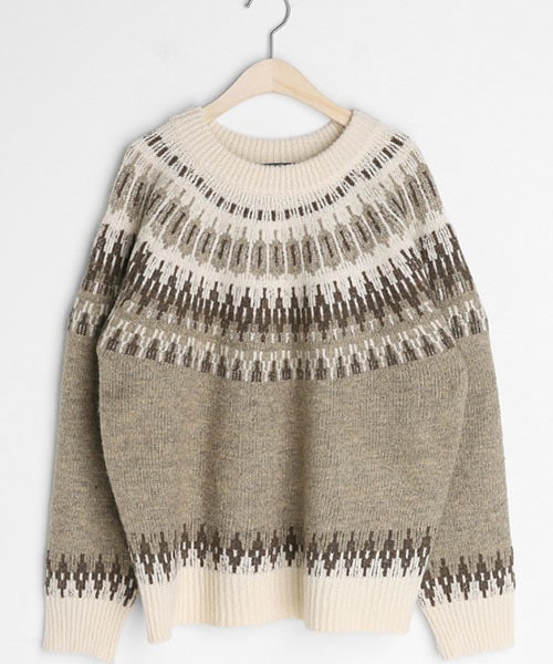 DHOLIC（ディーホリック）の「ノルディックパターンラグラン二ット（ニット/セーター・レディース・ピンク/ブルー/ベージュ・FREE）」の2枚目の写真