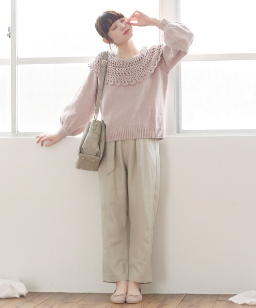 Crisp（クリスプ）の「ラッフルクロシェニット（ニット/セーター・レディース・パープル/アイボリー・FREE）」の4枚目の写真