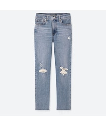 UNIQLO | ハイライズストレートジーンズ（ダメージ・カットオフ・丈標準70cm）(デニムパンツ)