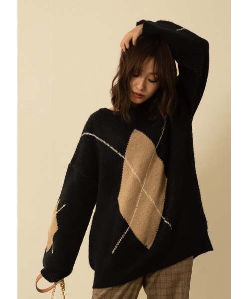 N WITH.（エヌウィズ）の「アーガイルニット（ニット/セーター・レディース・ピンク/ブルー・F）」の2枚目の写真