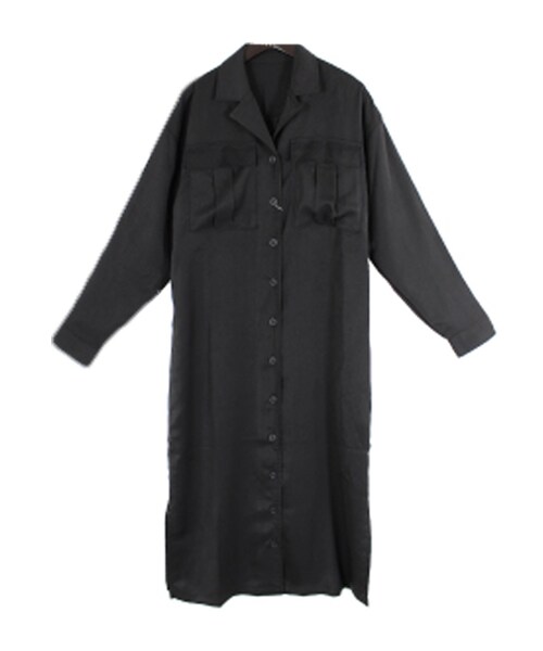 STYLEBLOCK（スタイルブロック）の「ツイル開襟シャツワンピース（ワンピース・レディース・ライトグレー/ベージュ/カーキ/ブラック・M）」の2枚目の写真