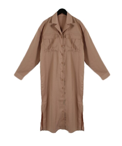 STYLEBLOCK（スタイルブロック）の「ツイル開襟シャツワンピース（ワンピース・レディース・ライトグレー/ベージュ/カーキ/ブラック・M）」の3枚目の写真