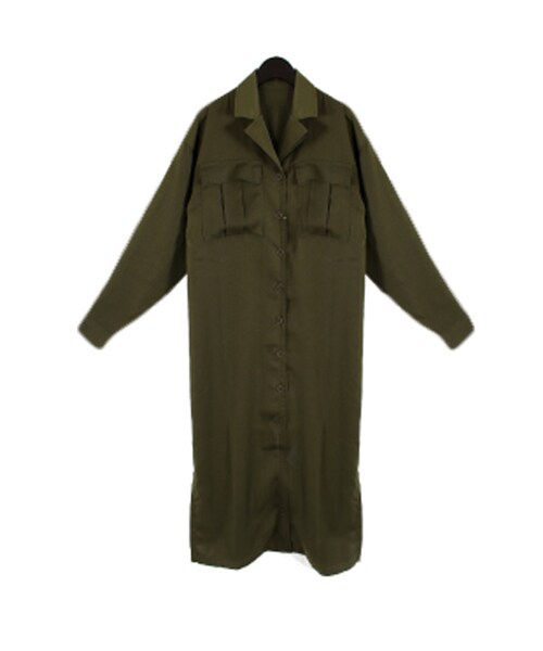 STYLEBLOCK（スタイルブロック）の「ツイル開襟シャツワンピース（ワンピース・レディース・ライトグレー/ベージュ/カーキ/ブラック・M）」の4枚目の写真