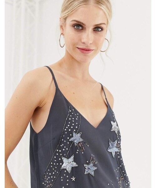 Oasis（オアシス）の「Oasis cami top with star embellishment in gray（キャミソール）」 WEAR