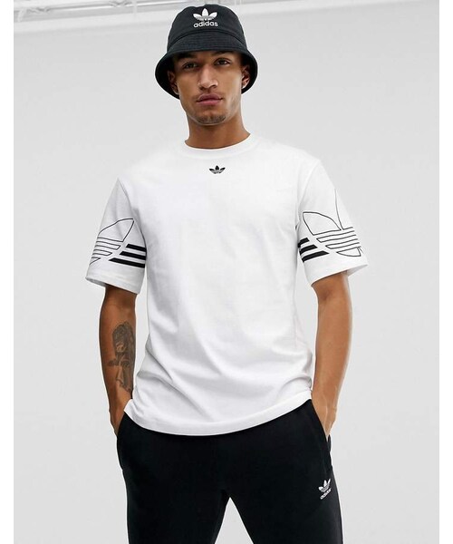 adidas（アディダス）の「adidas Originals T-Shirt Outline Trefoil Logo White DU8536（Tシャツ/カットソー）」  - WEAR