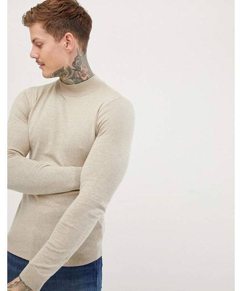 Asos（エイソス）の「ASOS DESIGN muscle fit turtleneck sweater in oatmeal（ニット ...