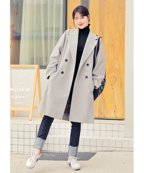 HOTPING（ホッピン）の「ダブルブレストロングコート（その他アウター・レディース・Blue/Grey/Black/Brown・フリーサイズ/XL-2XL）」の3枚目の写真