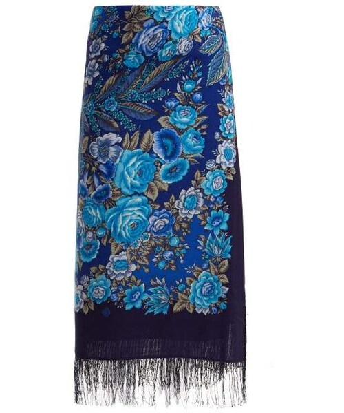 VETEMENTS(ヴェトモン)の「Vetements - Rose Print Scarf Wool Midi Skirt - Womens - Blue Multi(スカート・レディース・Blue・L/XS/S/M)」の1枚目の写真