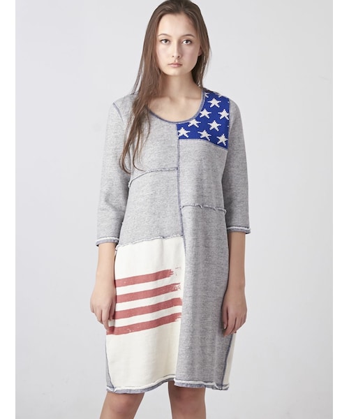 レア ジーンナッソーズ デニムパッチワークノースリーブワンピース