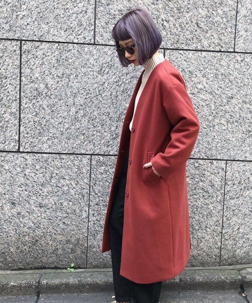 Used 80s コシノジュンコ♡ パーシモンレッド ウールギャバ ロングコート セール】シャルムリバーテーラードコート（チェスターコート）｜ANAYI