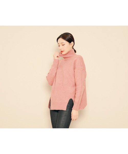 HOTPING(ホッピン)の「スリットポイントハイネックニット(ニット/セーター・レディース・Other/White/Pink/Purple/Beige/Grey・フリーサイズ)」の5枚目の写真