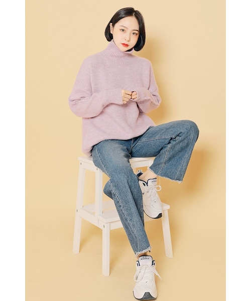 HOTPING(ホッピン)の「スリットポイントハイネックニット(ニット/セーター・レディース・Other/White/Pink/Purple/Beige/Grey・フリーサイズ)」の4枚目の写真