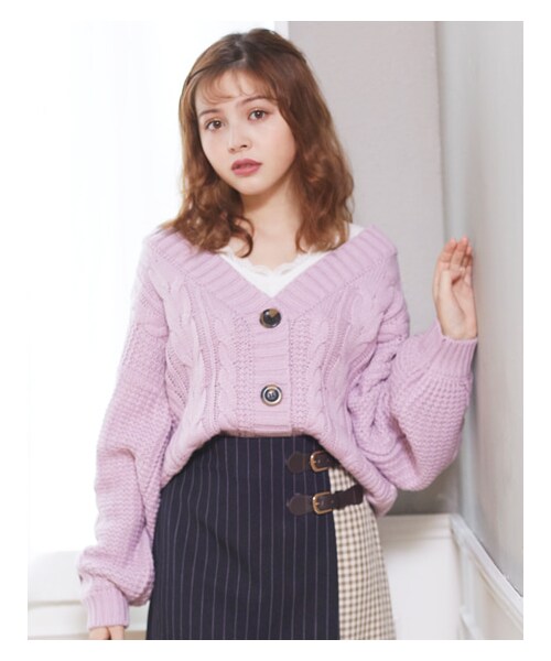 INGNI（イング）の「ケーブルBIGボタン／ショートカーディガン（ジャケット/アウター・レディース・ｱｲﾎﾞﾘｰ/ｼｮｯｷﾝｸﾞﾋﾟﾝｸ/ｱｶ/ｲｴﾛｰ/ﾐﾝﾄｸﾞﾘｰﾝ/A/ﾗﾍﾞﾝﾀﾞｰ/ﾍﾞｰｼﾞｭ・M）」の11枚目の写真