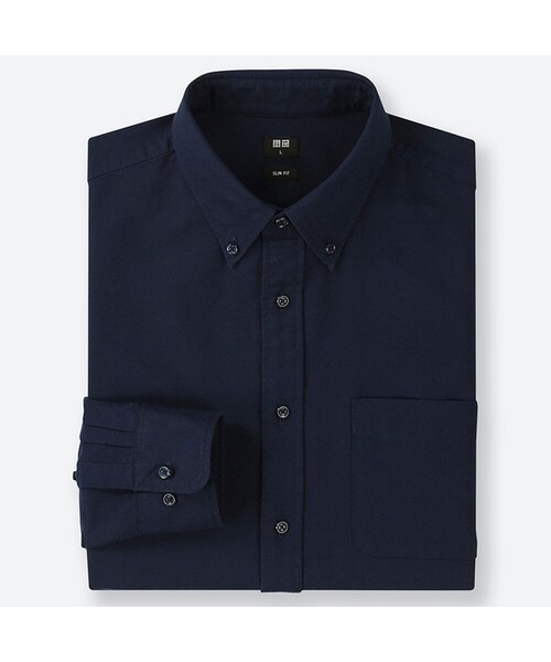 UNIQLO（ユニクロ）の「オックスフォードスリムフィットシャツ（ボタンダウン・長袖）（シャツ/ブラウス・メンズ・OFF WHITE 01/PINK 12/GRAY 06/BLUE 68/BLUE 64・M/S/3XL/XXL/XL/XS/L/4XL）」の3枚目の写真