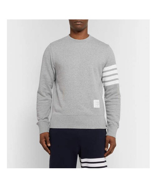 THOM BROWNE（トムブラウン）の「Thom Browne Slim-Fit Striped Loopback Cotton-Jersey Sweatshirt（スウェット・メンズ・Gray・0/1/5/2）」の2枚目の写真