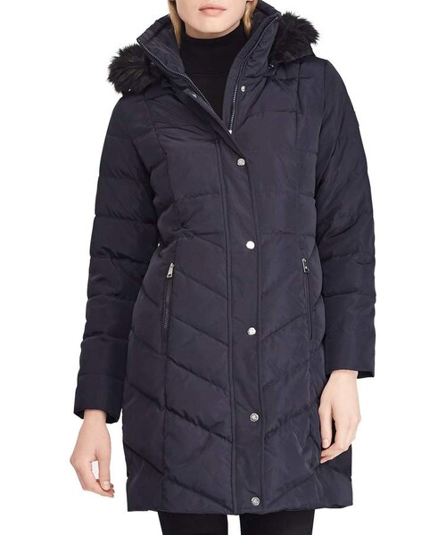 ralph lauren faux fur trim down coat
