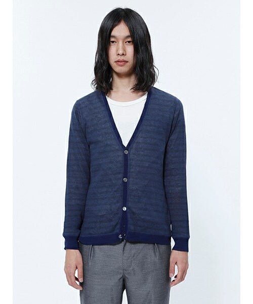 Johnbull Private labo(ジョンブルプライベートラボ)の「ダブルフェイスボーダーカーディガン(15884)(トップス・メンズ・W.ネイビー/ネイビー・M/L)」の2枚目の写真