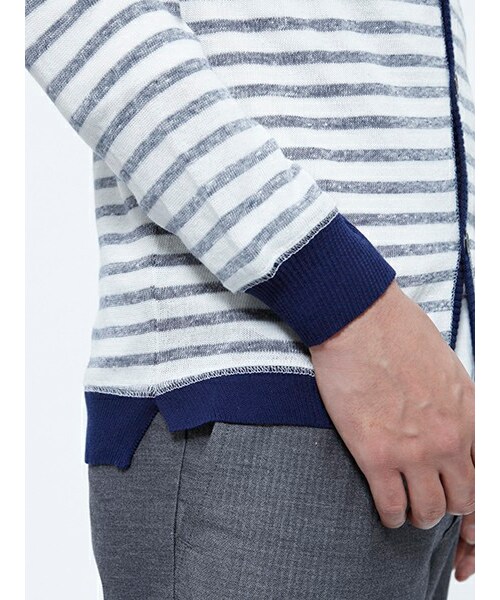 Johnbull Private labo(ジョンブルプライベートラボ)の「ダブルフェイスボーダーカーディガン(15884)(トップス・メンズ・W.ネイビー/ネイビー・M/L)」の6枚目の写真