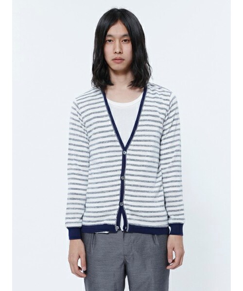 Johnbull Private labo(ジョンブルプライベートラボ)の「ダブルフェイスボーダーカーディガン(15884)(トップス・メンズ・W.ネイビー/ネイビー・M/L)」の1枚目の写真