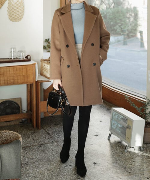 DHOLIC（ディーホリック）の「ストラップSETミディダブルコート（ダウンジャケット/コート・レディース・ピンク/ブラウン/ブラック/ホワイト・FREE）」の4枚目の写真