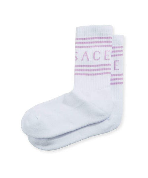VERSACE(ヴェルサーチ)の「Versace Collection Short Socks w/ Striped Logo Cuff(レッグウェア・レディース・Pink/Black/White・Medium/Small/Large)」の1枚目の写真