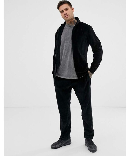 PULL&BEAR（プルアンドベア）の「Pull&Bear velour track jacket in black（）」 WEAR