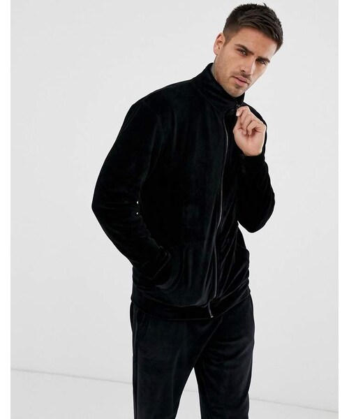 PULL&BEAR（プルアンドベア）の「Pull&Bear velour track jacket in black（）」 WEAR
