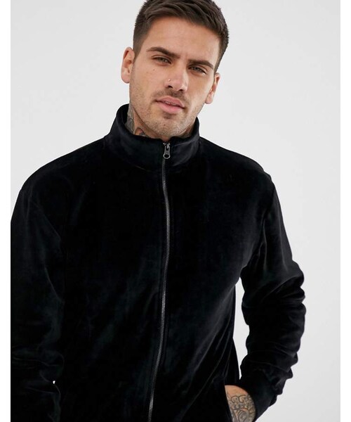 PULL&BEAR（プルアンドベア）の「Pull&Bear velour track jacket in black（）」 WEAR