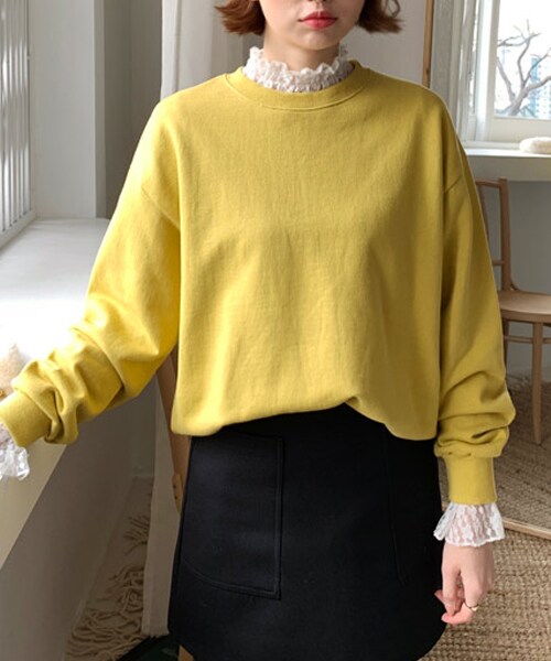 DHOLIC（ディーホリック）の「オーバーサイズコットンスウェット（スウェット・レディース・ベージュ/ブルー/イエロー/ブラック/パープル・FREE）」の5枚目の写真